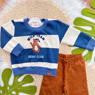 Conj. Casaco Wild Team Bears Club e Calça de Moletom - Azul Jeans e Creme
